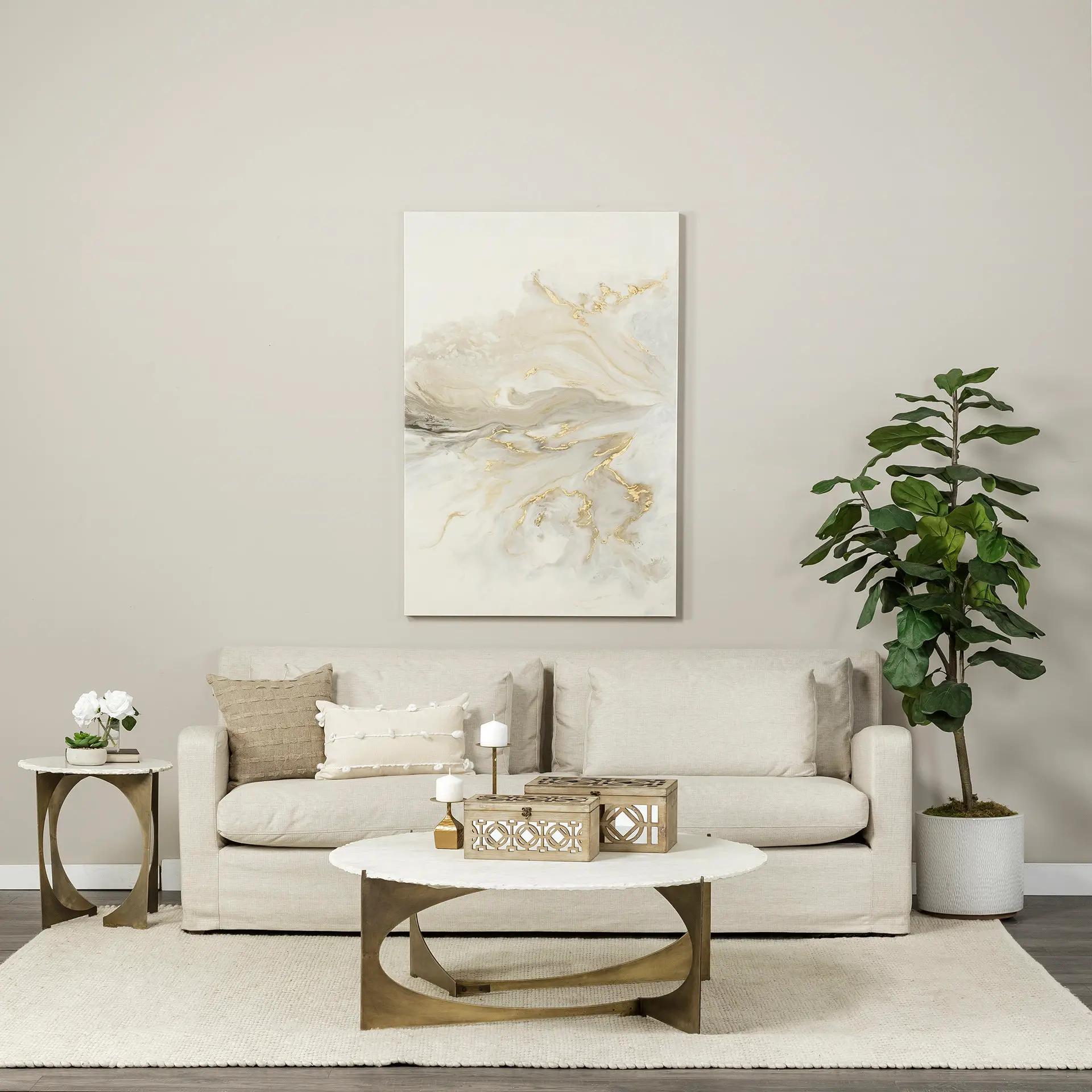 Reinhold White Marble and Gold Metal Coffee Table-3