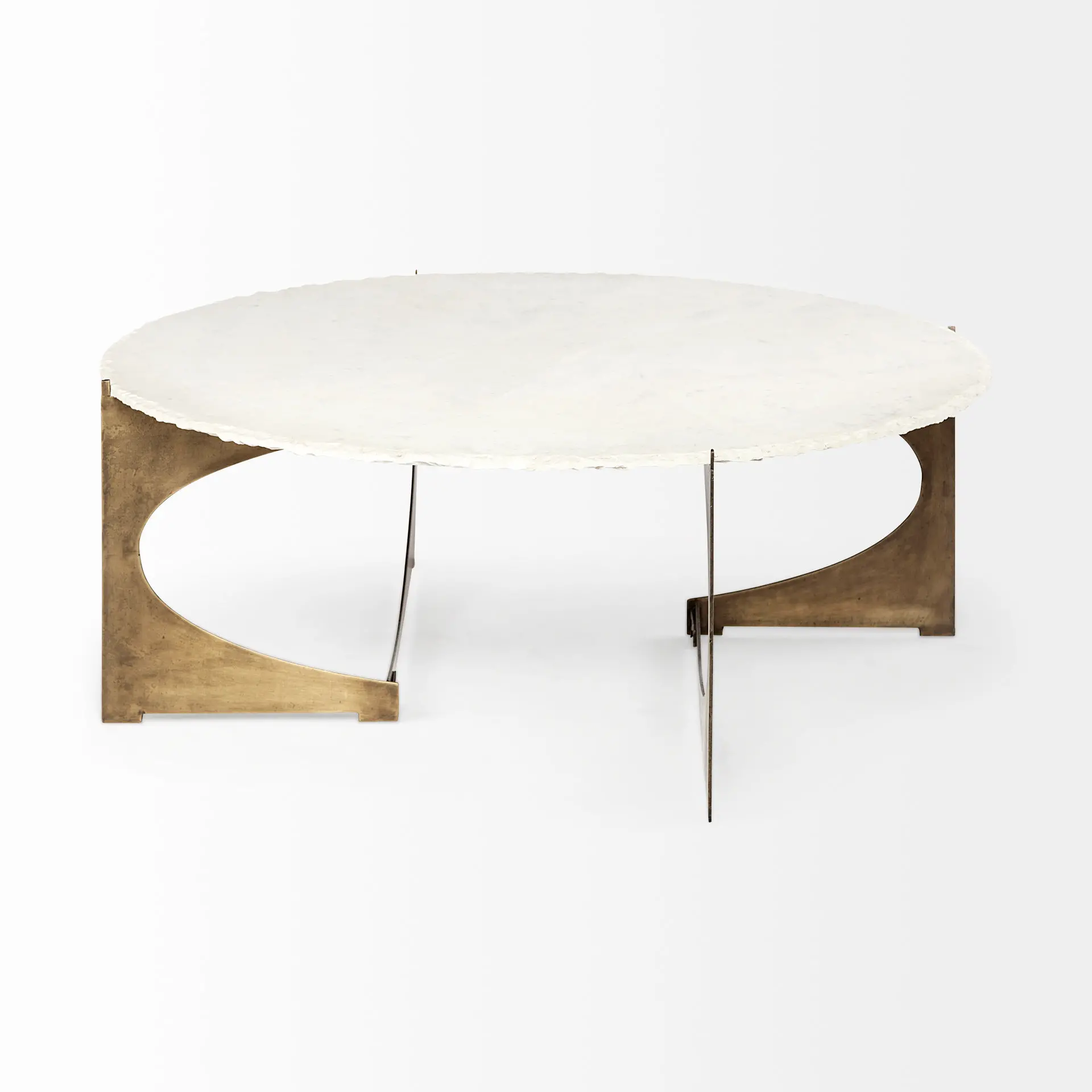 Reinhold White Marble and Gold Metal Coffee Table-5