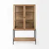 Arelius Light Brown Wood with Black Metal Base Display Cabinet