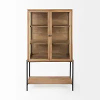 Arelius Light Brown Wood with Black Metal Base Display Cabinet