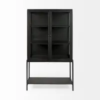 Arelius Black Wood with Metal Base Display Cabinet