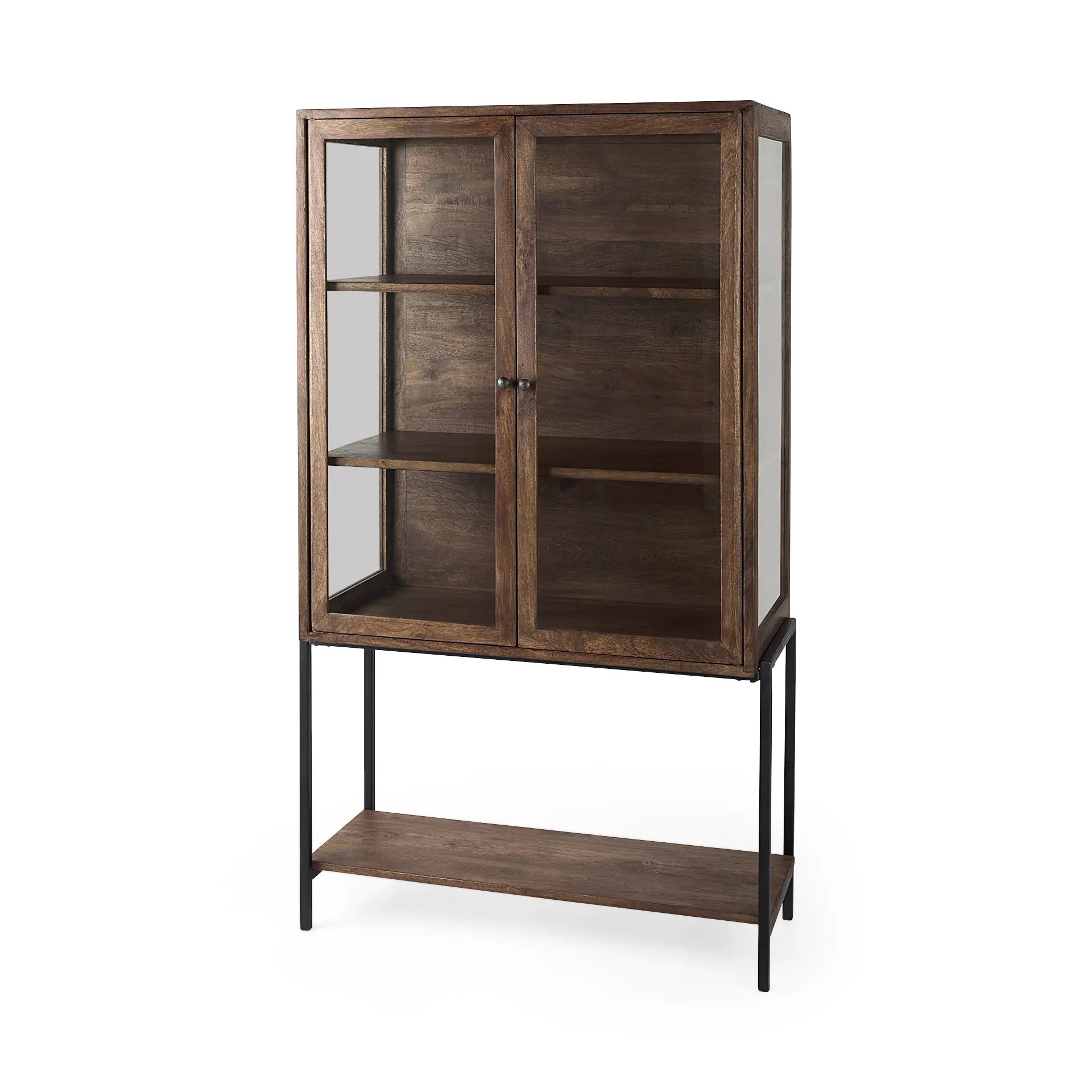 Arelius Dark Brown Wood with Black Metal Base Display Cabinet-2