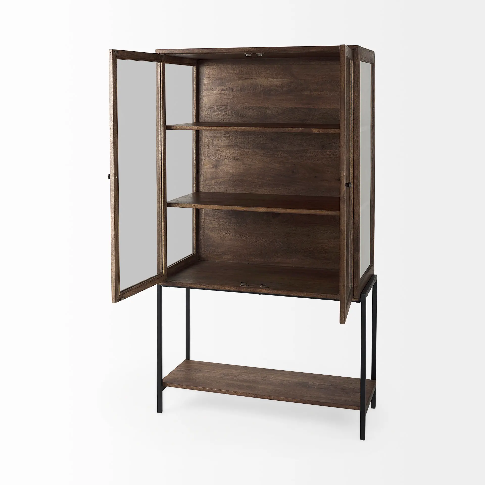 Arelius Dark Brown Wood with Black Metal Base Display Cabinet-3