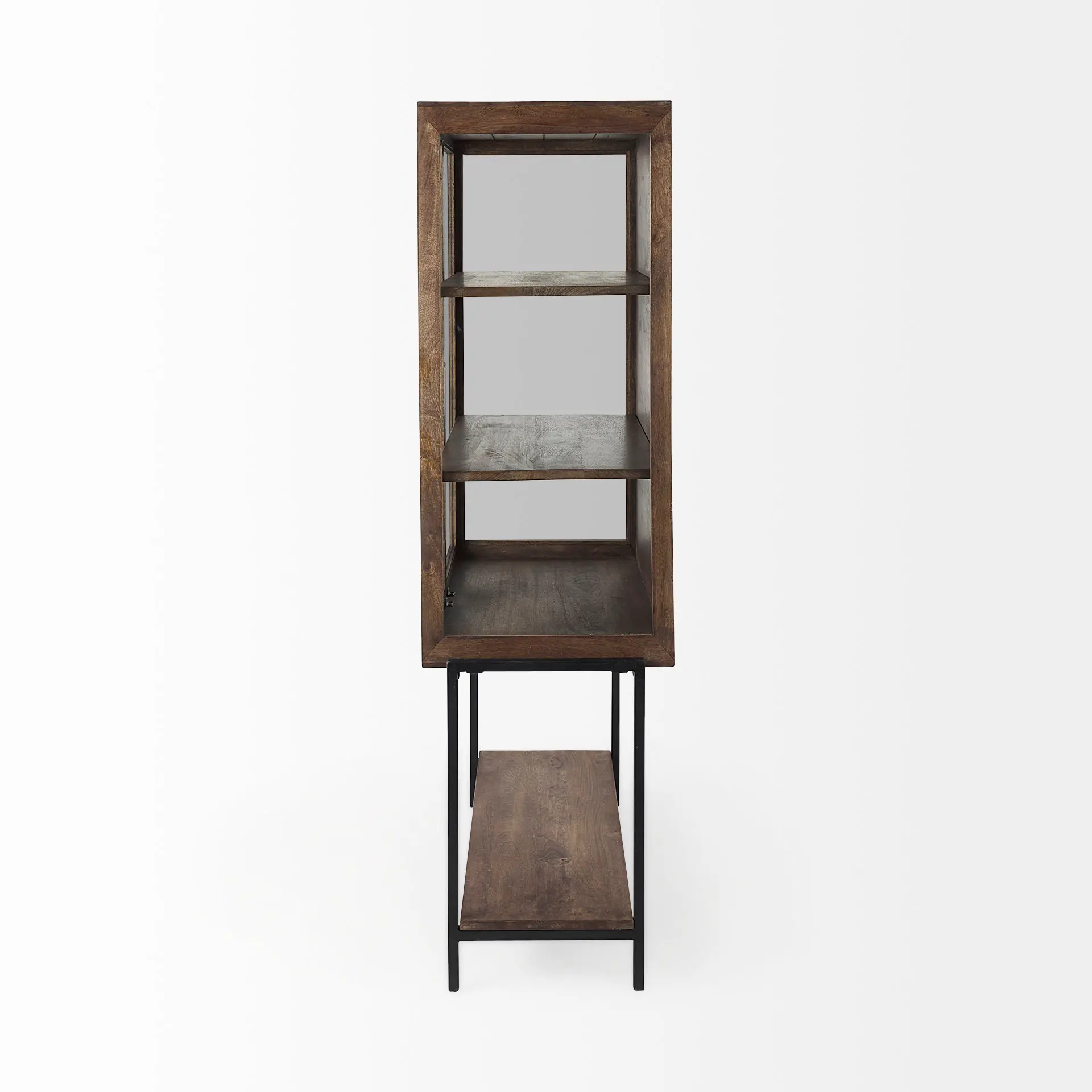 Arelius Dark Brown Wood with Black Metal Base Display Cabinet-4