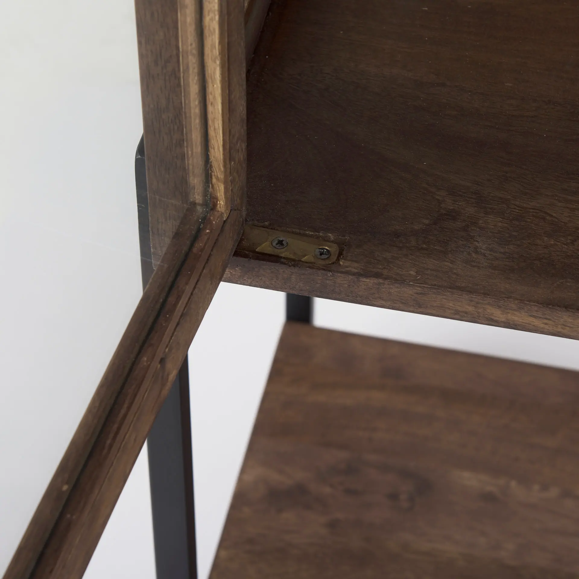 Arelius Dark Brown Wood with Black Metal Base Display Cabinet-8