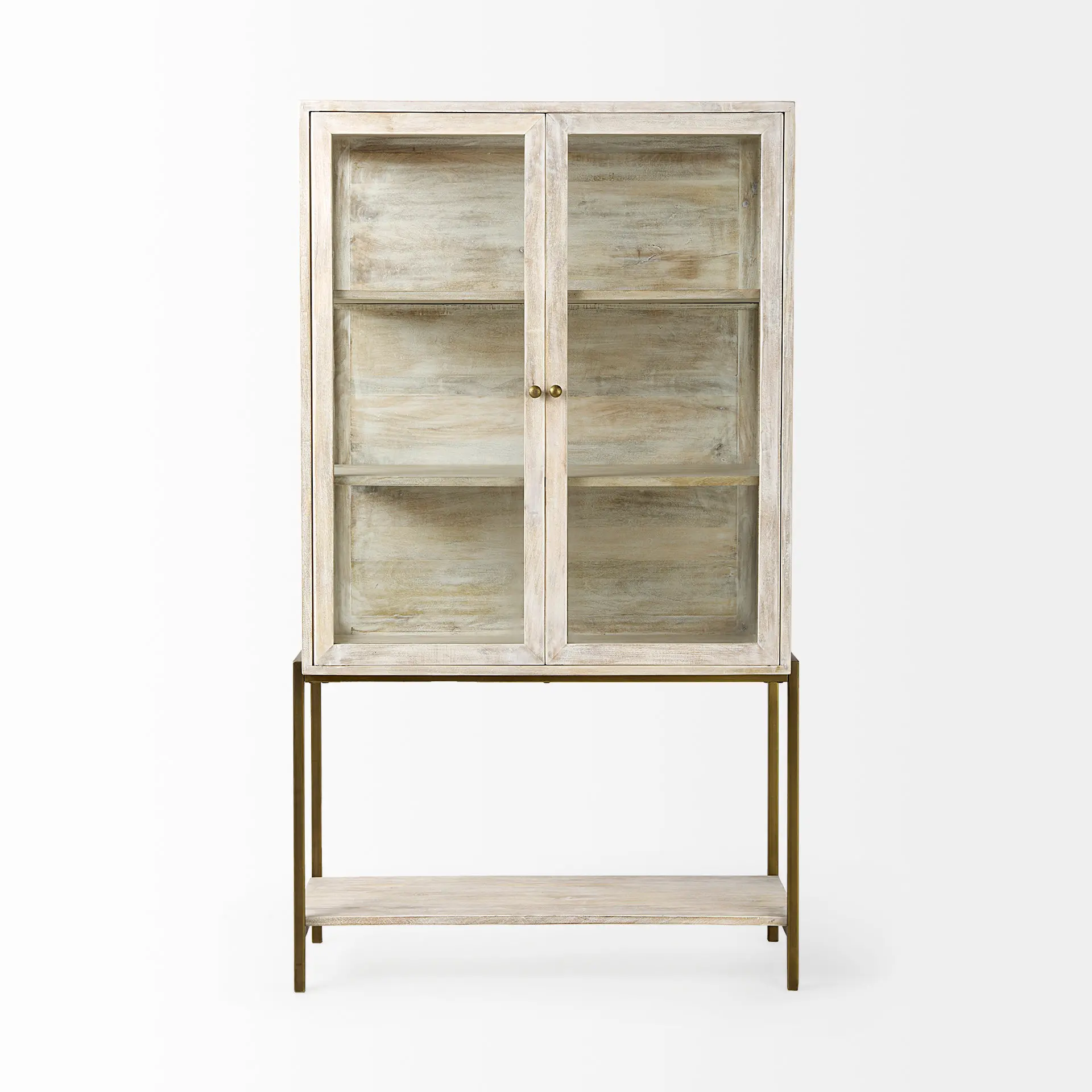 Arelius White Wood with Gold Metal Display Cabinet-1