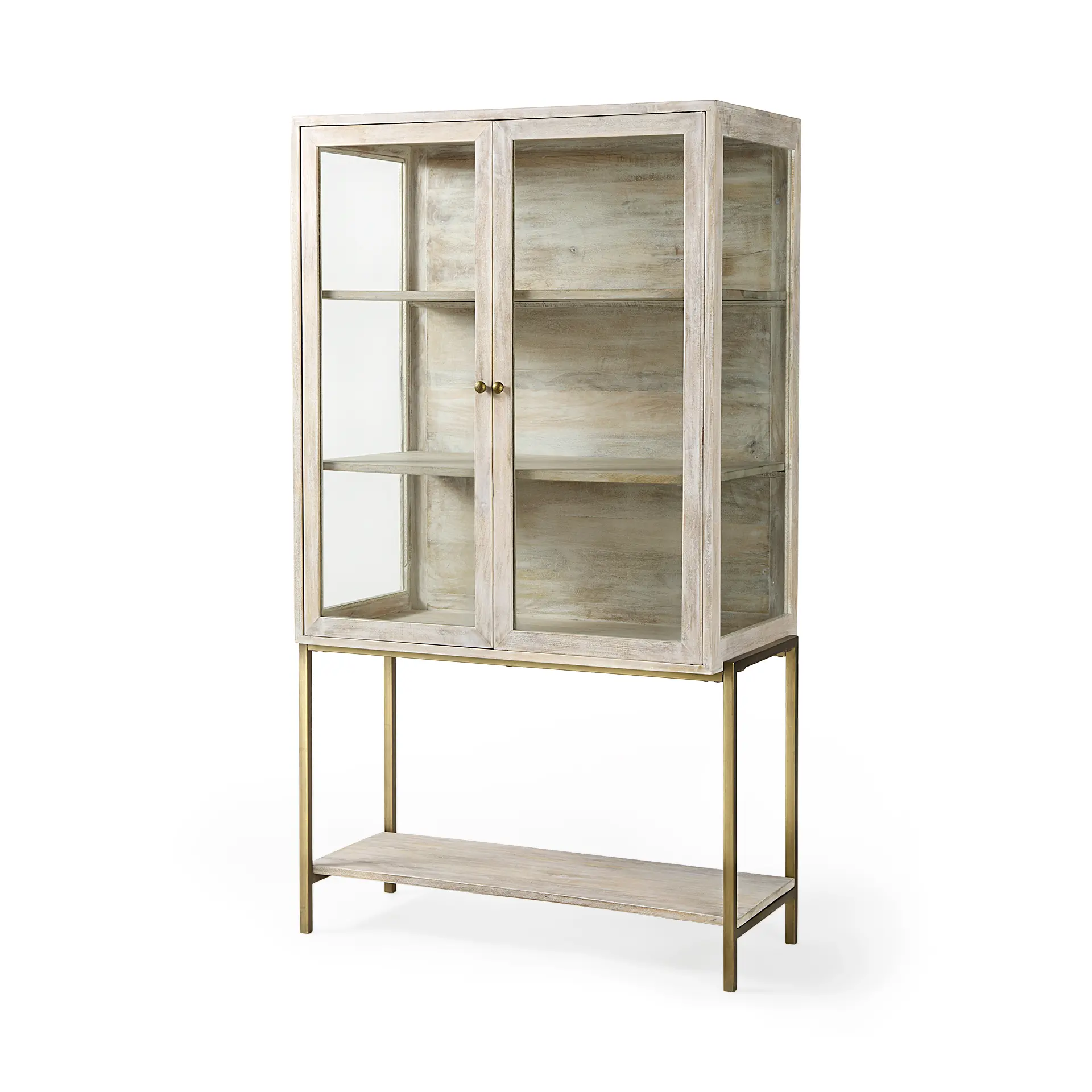 Arelius White Wood with Gold Metal Display Cabinet-2