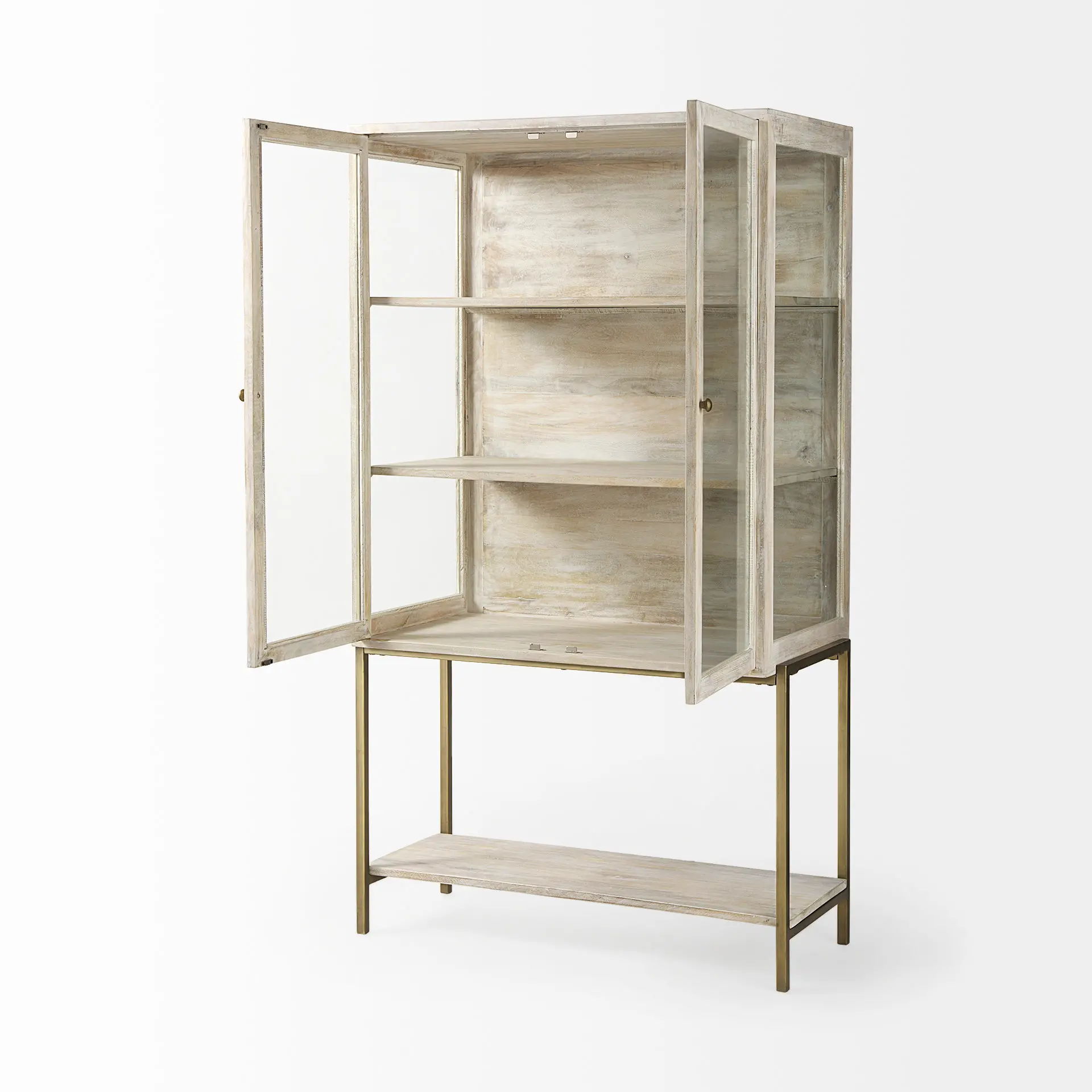 Arelius White Wood with Gold Metal Display Cabinet-3