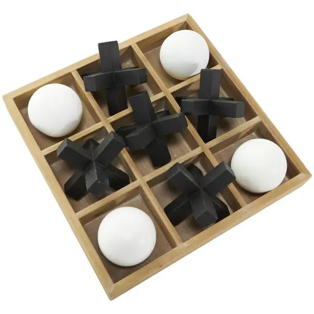 Brown Wood Tic Tac Toe Decorative Game-1