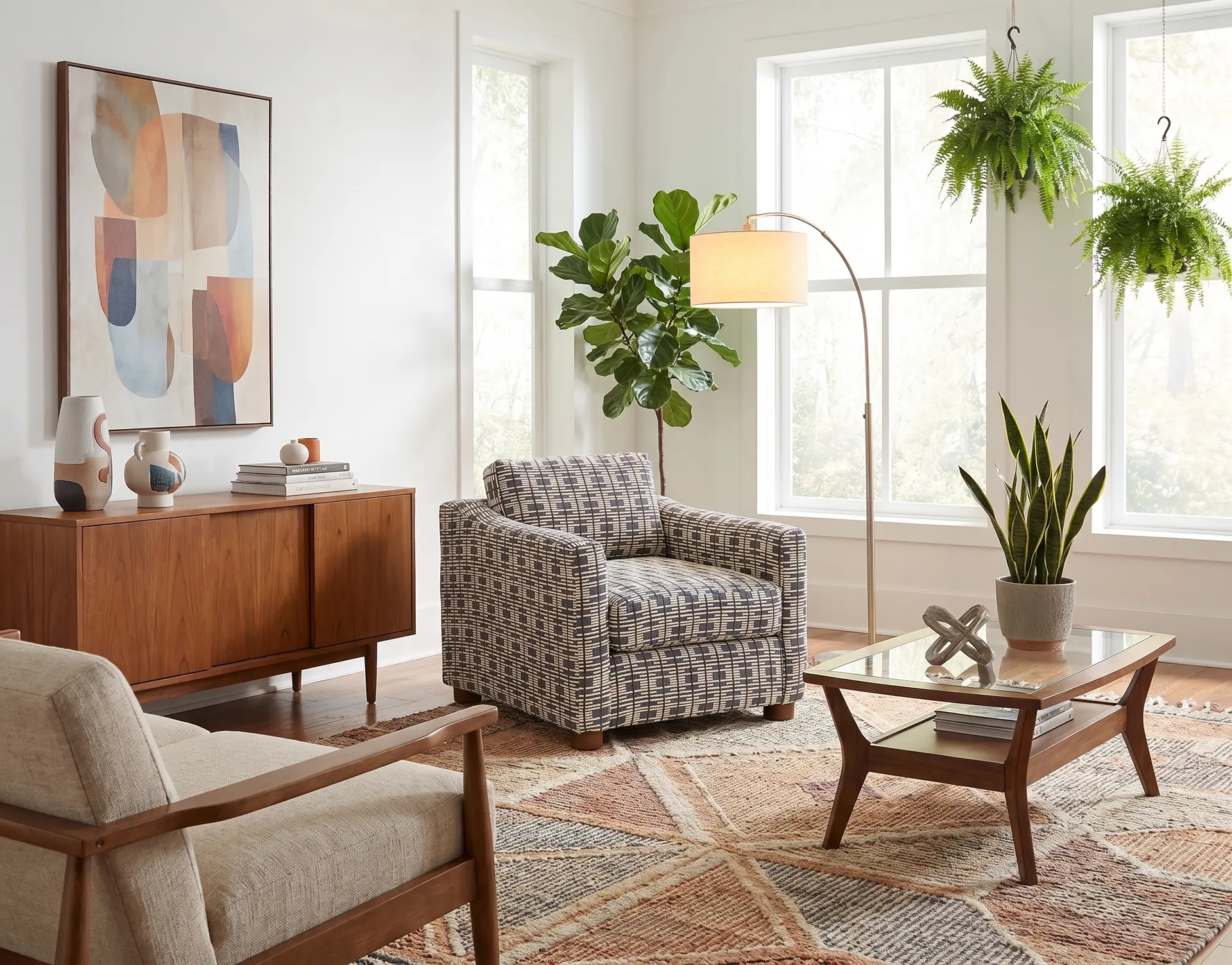 Bulletin Steel Gray Mid Century Abstract Grid Accent Chair-2