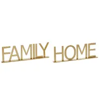 Gold Metal Family and Home Sign Set of 2