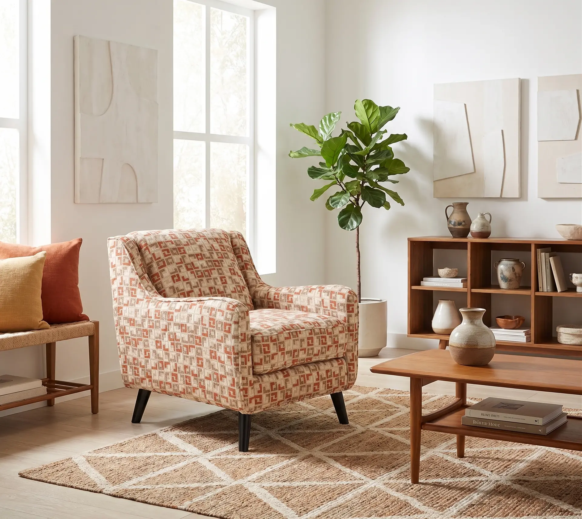 Farrow Spice Orange Geometric Accent Chair-2