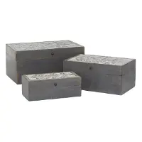Wolfe Small Gray Wood Floral Decorative Box
