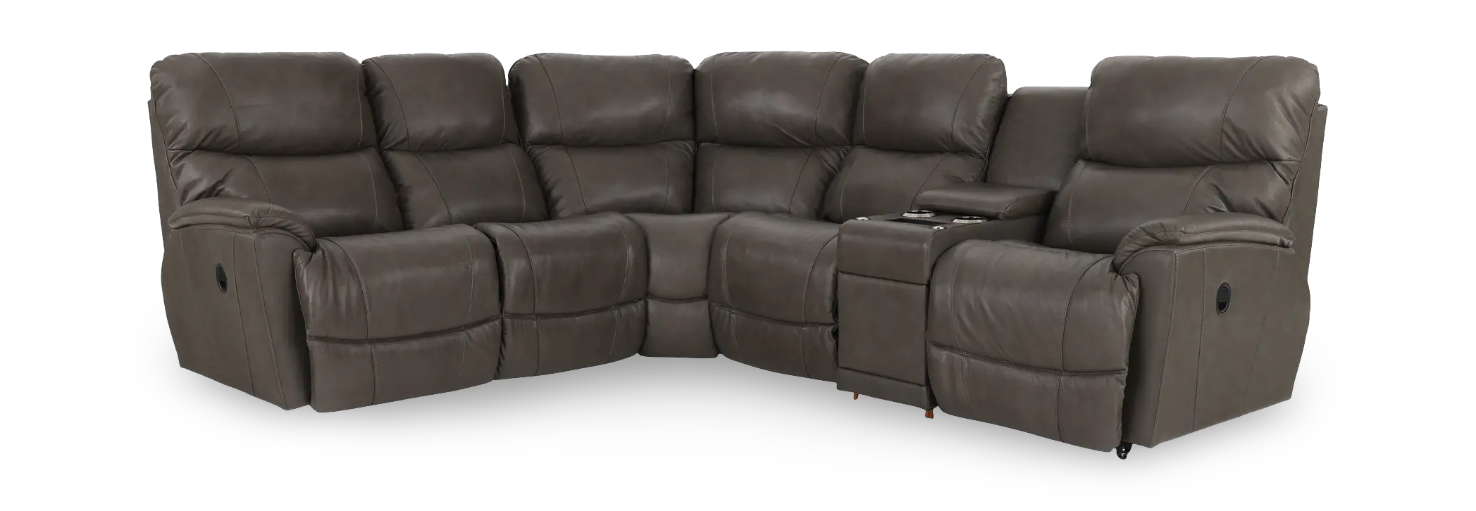 6PC/MAN/TROUPER/GRY Trouper Gray Leather 6-Piece Manual Reclining Sectional-1