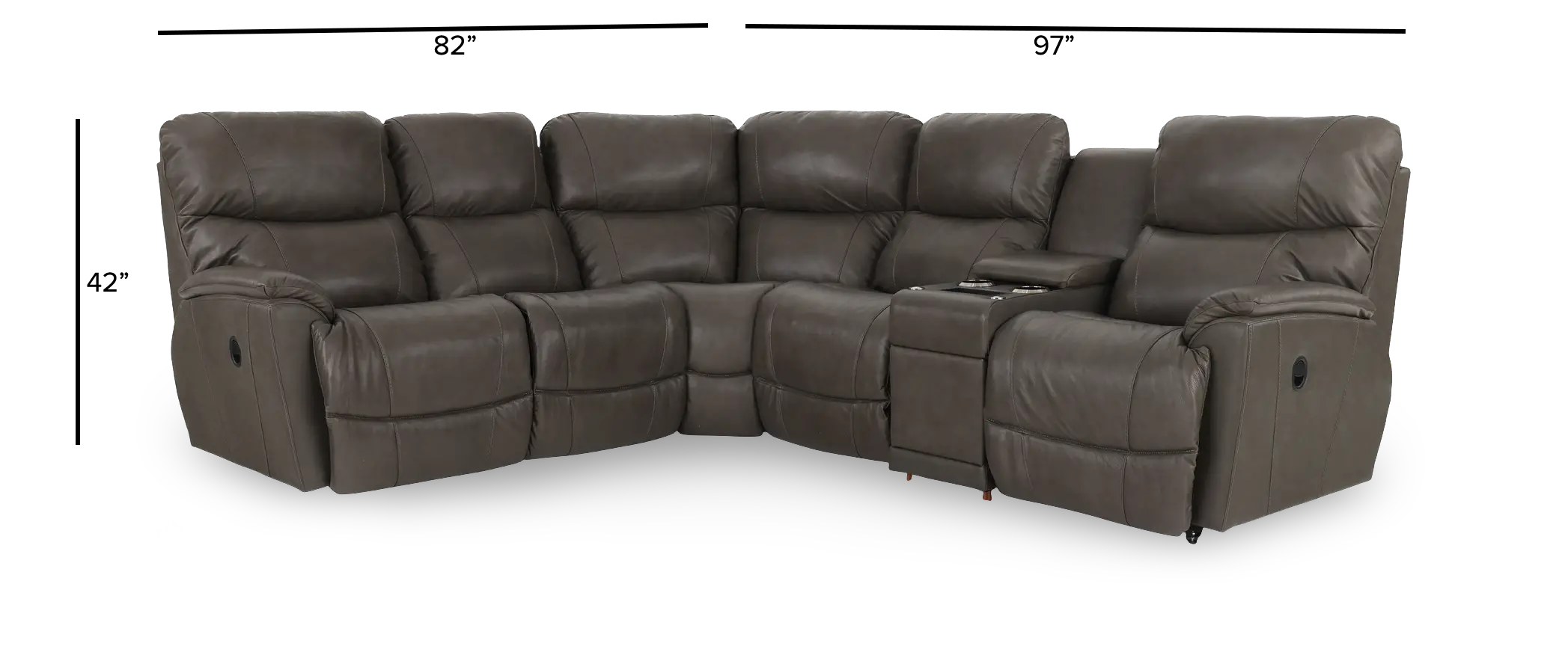 6PC/MAN/TROUPER/GRY Trouper Gray Leather 6-Piece Manual Reclining Sectional-3