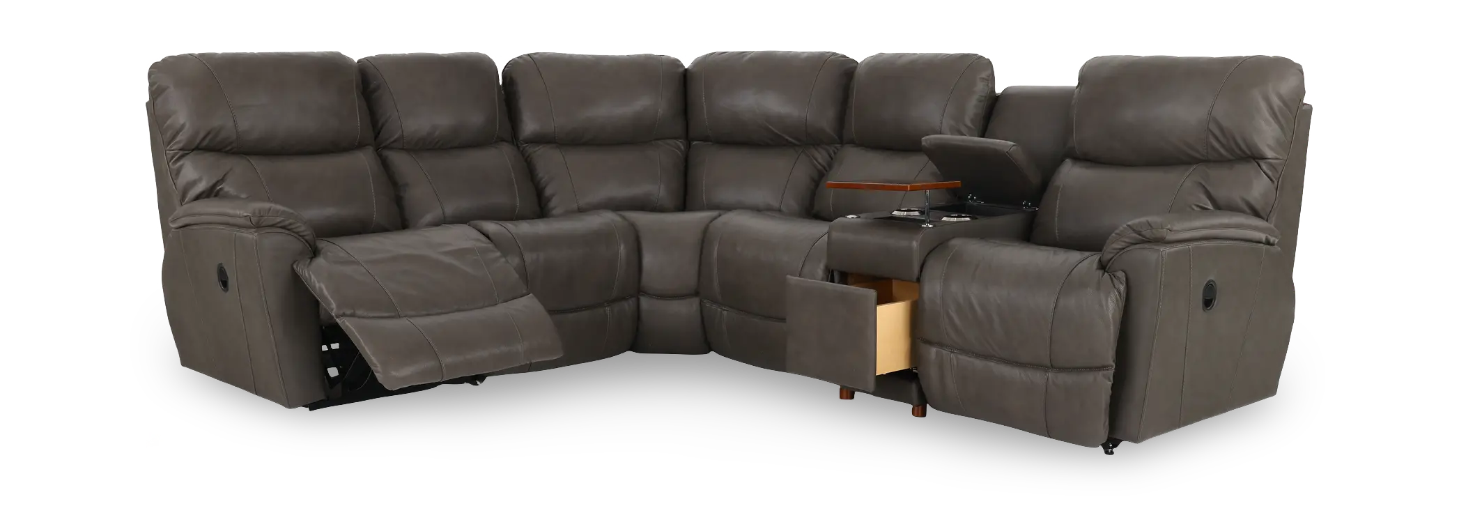 6PC/MAN/TROUPER/GRY Trouper Gray Leather 6-Piece Manual Reclining Sectional-4