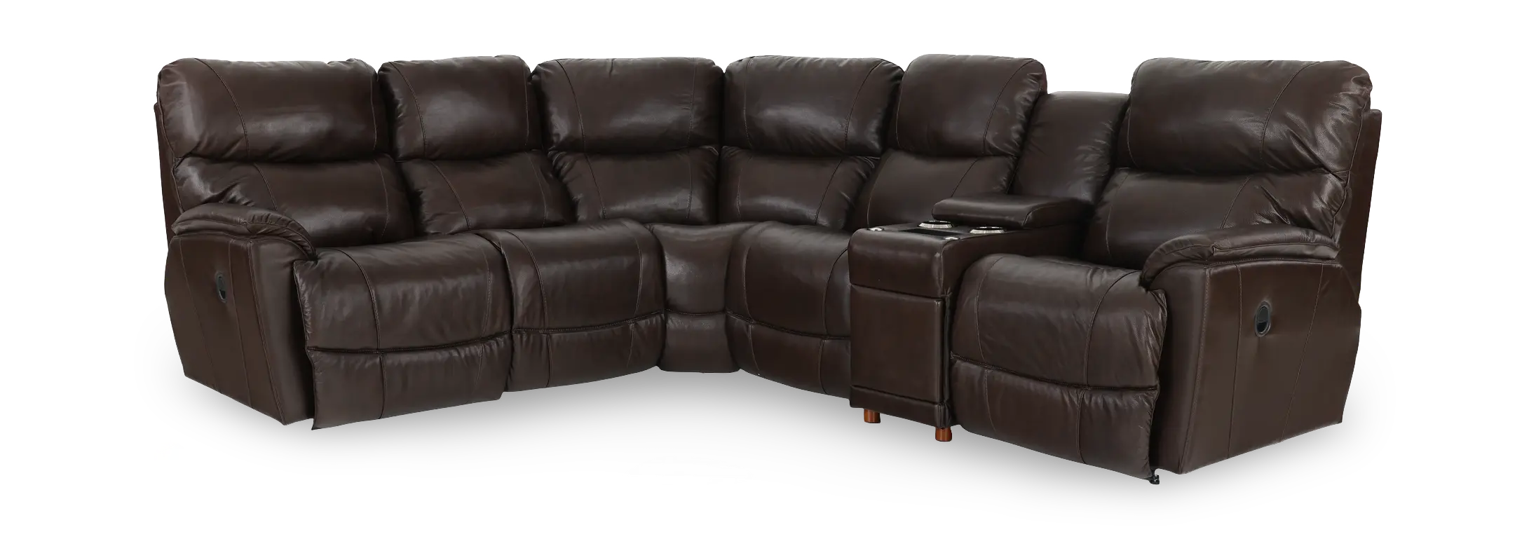 6PC/MAN/TROUPER/WALNUT Trouper Walnut Brown Leather 6-Piece Manual Reclining Sectional-1