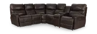 6PC/MAN/TROUPER/WALNUT Trouper Walnut Brown Leather 6-Piece Manual Reclining Sectional
