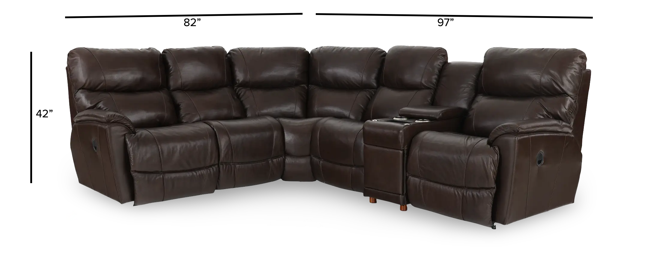 6PC/MAN/TROUPER/WALNUT Trouper Walnut Brown Leather 6-Piece Manual Reclining Sectional-3