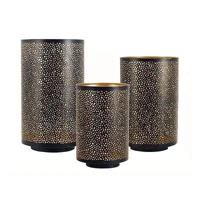 Starry Large Black and Gold Hurricane Candleholder-1
