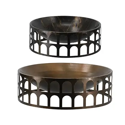Unicas Medium Gold and Black Round Iron Tray-1