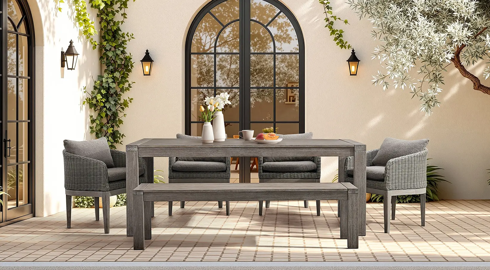Laguna Brown 6 Piece Wicker Patio Dining Set-9