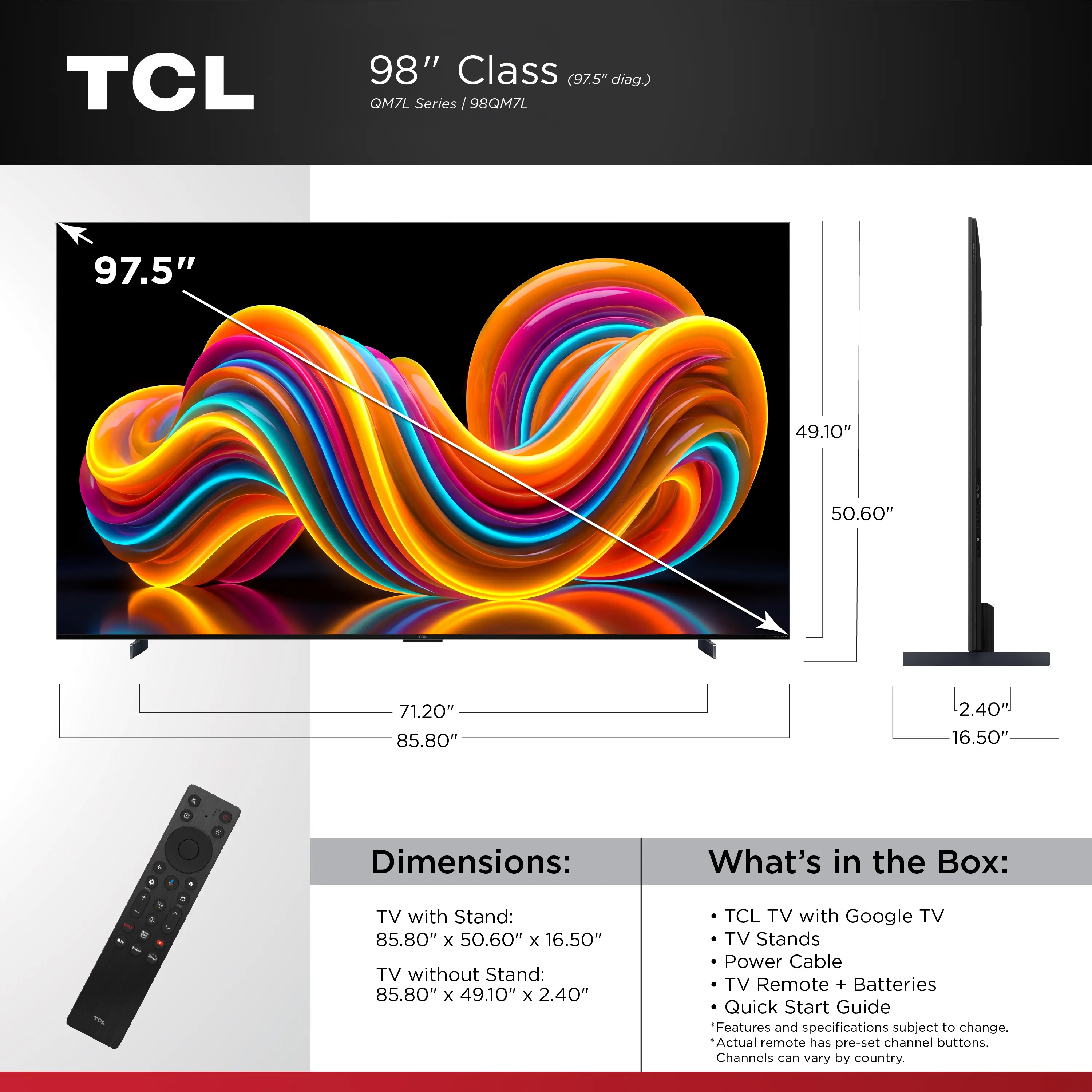 98QM7L TCL 98  Class QM7L Series SQD-Mini LED 4K UHD AI Smart TV-16