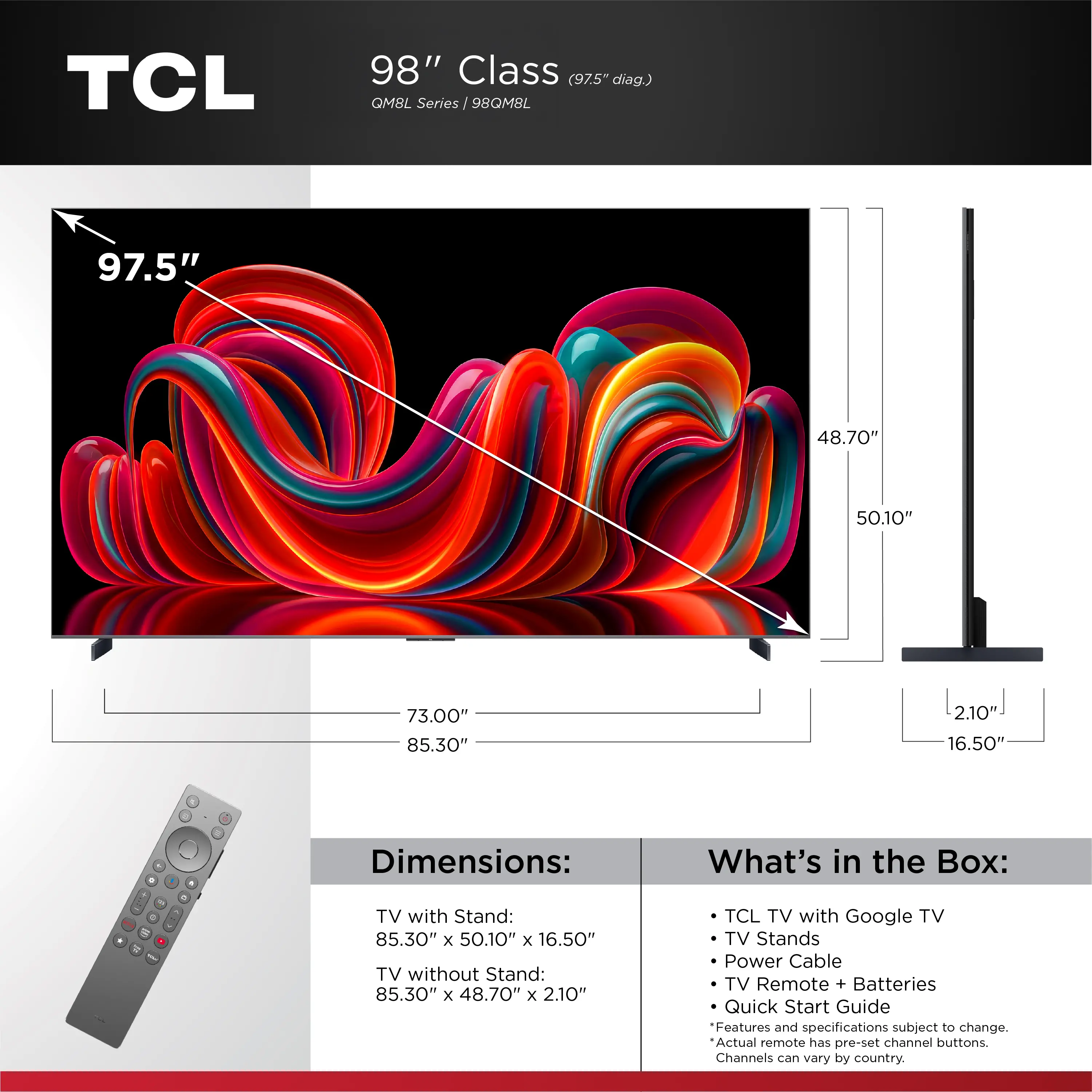 98QM8L TCL 98  Class QM8L Series SQD-Mini LED 4K UHD AI Smart TV-18