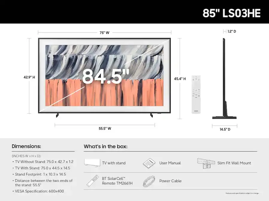 QN85LS03HEFXZA Samsung 85  Class The Frame LS03HE Series 4K UHD AI Smart Tizen TV-3