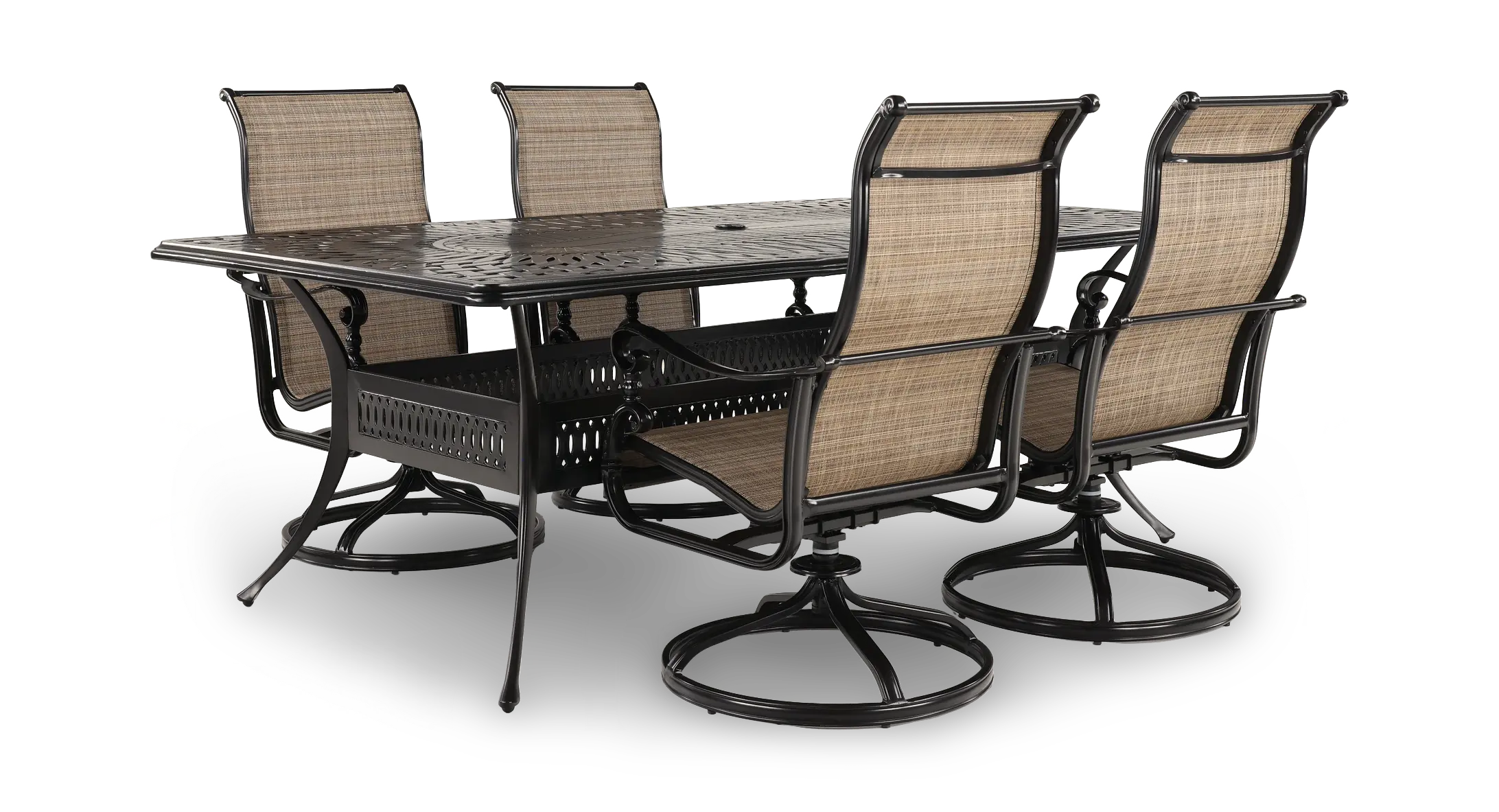 Montreal 5 Piece Brown Patio Dining Set with Swivel Sling Chairs-1