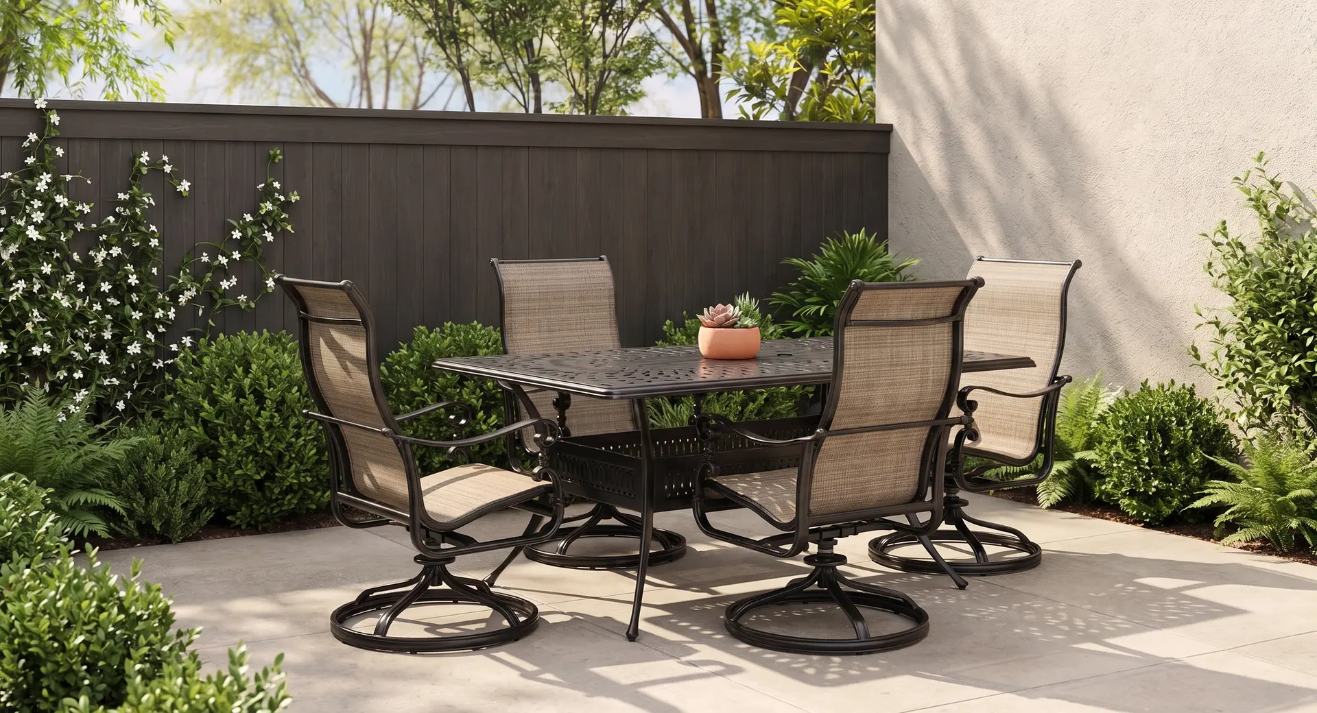 Montreal 5 Piece Brown Patio Dining Set with Swivel Sling Chairs-2