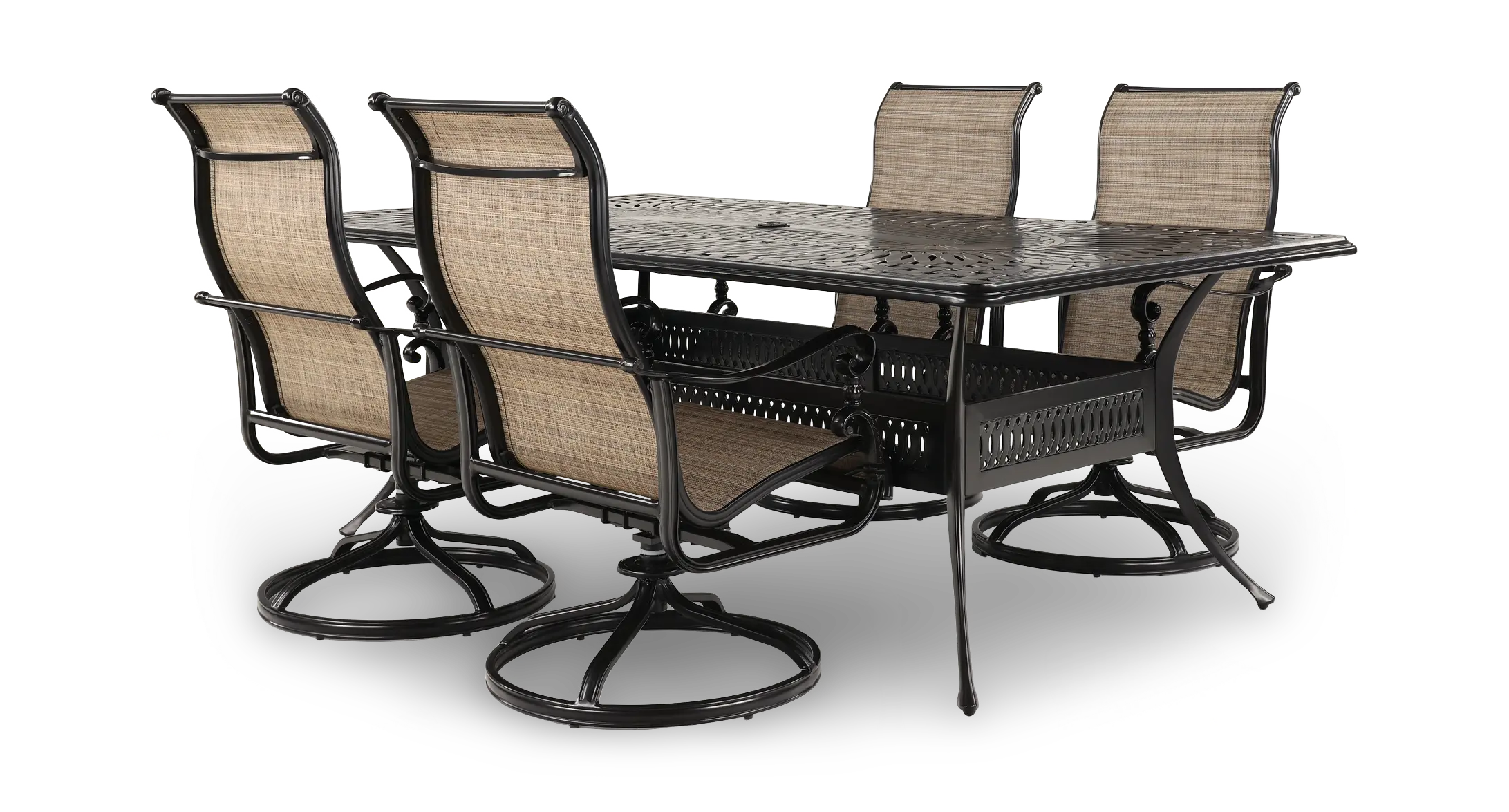 Montreal 5 Piece Brown Patio Dining Set with Swivel Sling Chairs-4