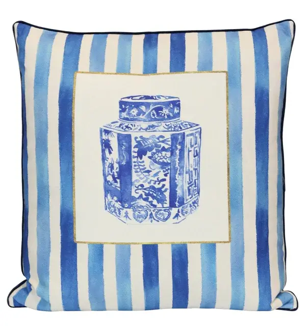 Blue and White Stripe Feather Pillow-1