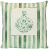 Green and Cream Striped Feathered Pillow
