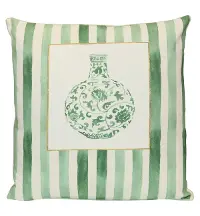 Green and Cream Striped Feathered Pillow