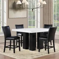 Artemis Marble Table with 4 Black Faux Leather Bar Stools