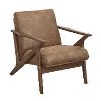 Angelo Camel Brown and Walnut Vegan Leather Armchair