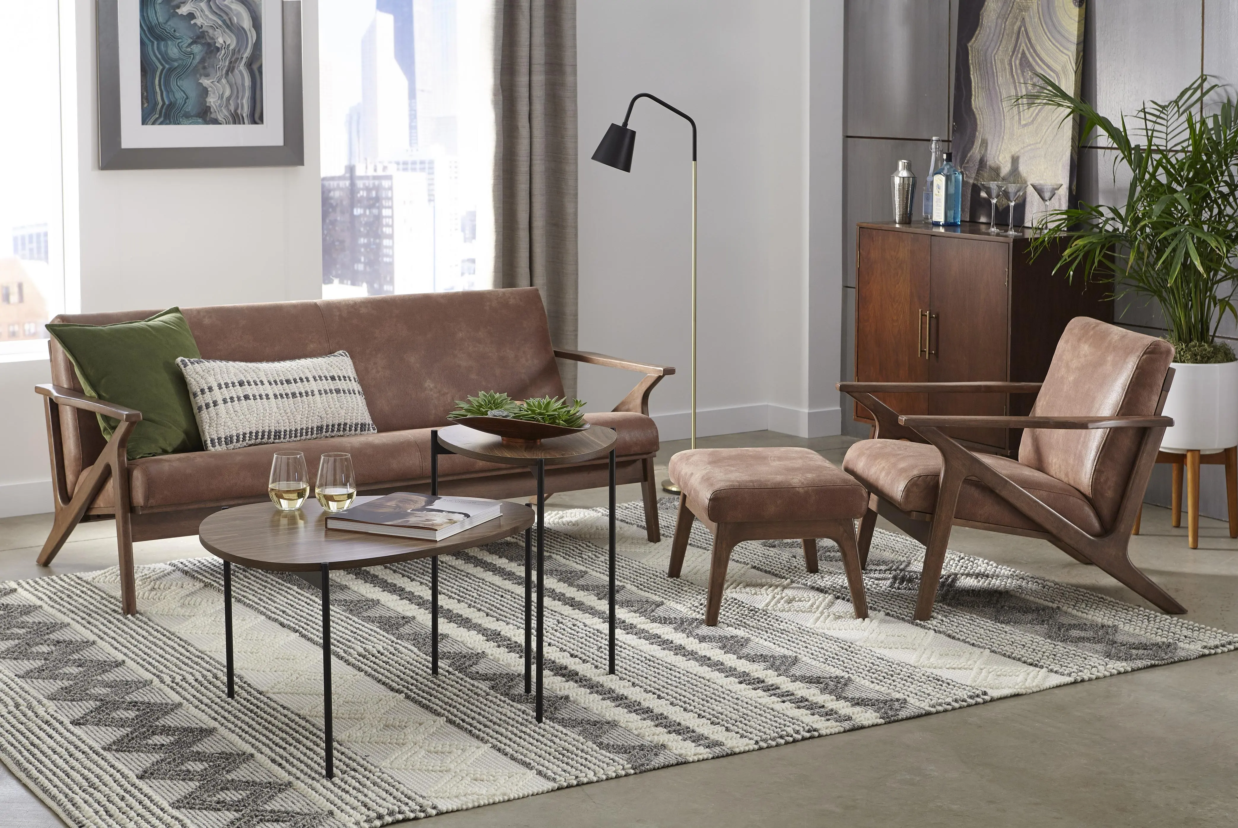 Angelo Camel Brown and Walnut Vegan Leather Armchair-3