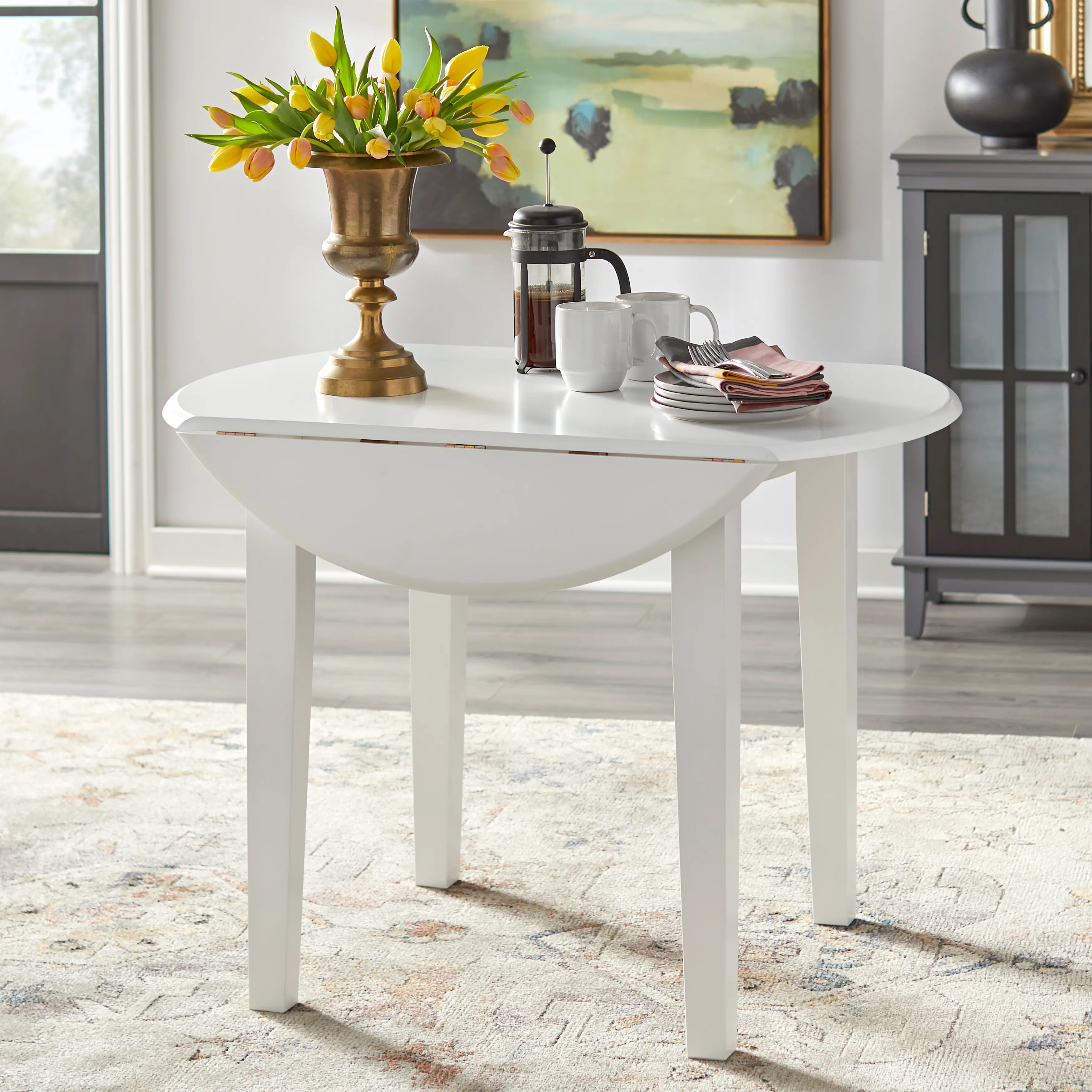 Bosley White Drop Leaf Dining Table-1