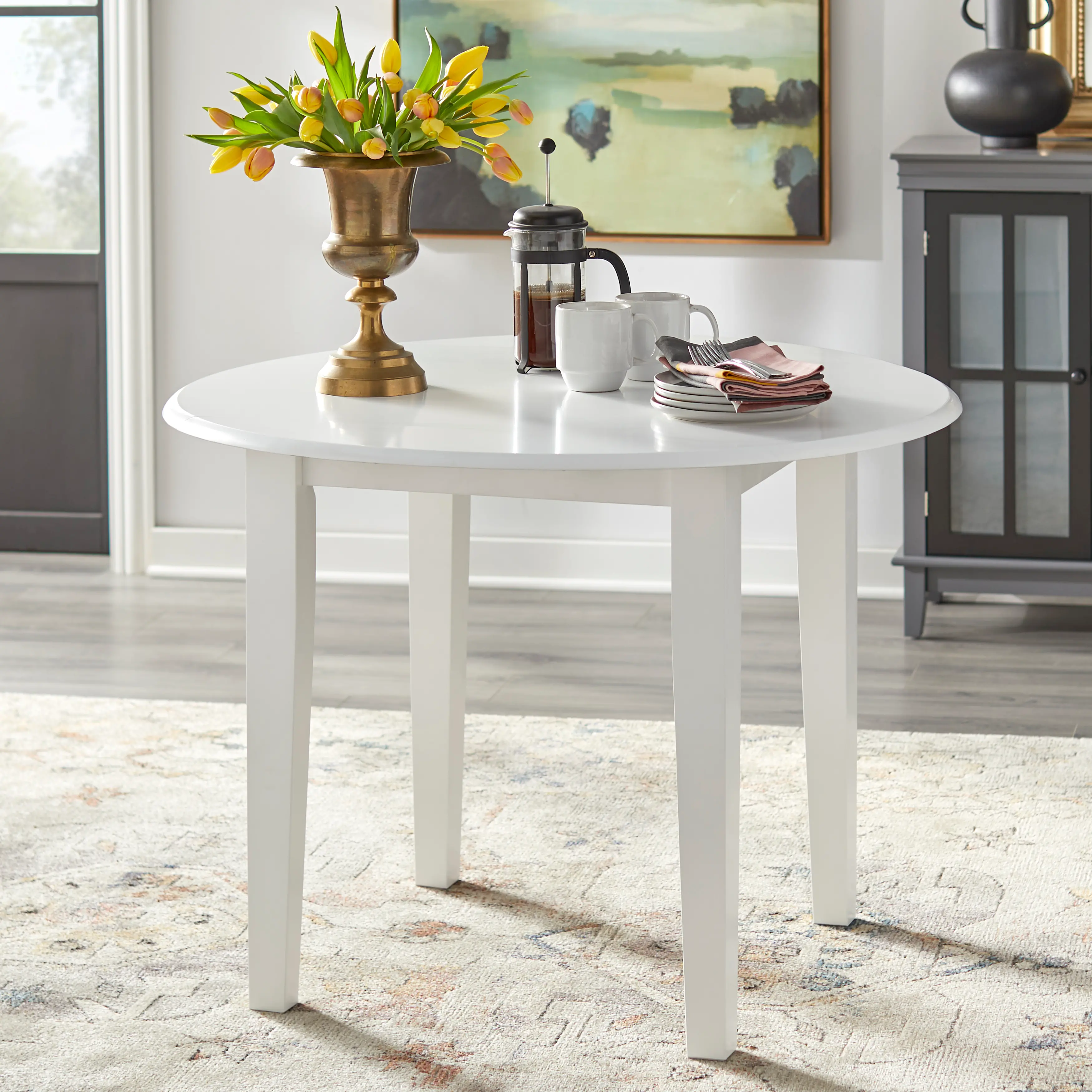 Bosley White Drop Leaf Dining Table-2