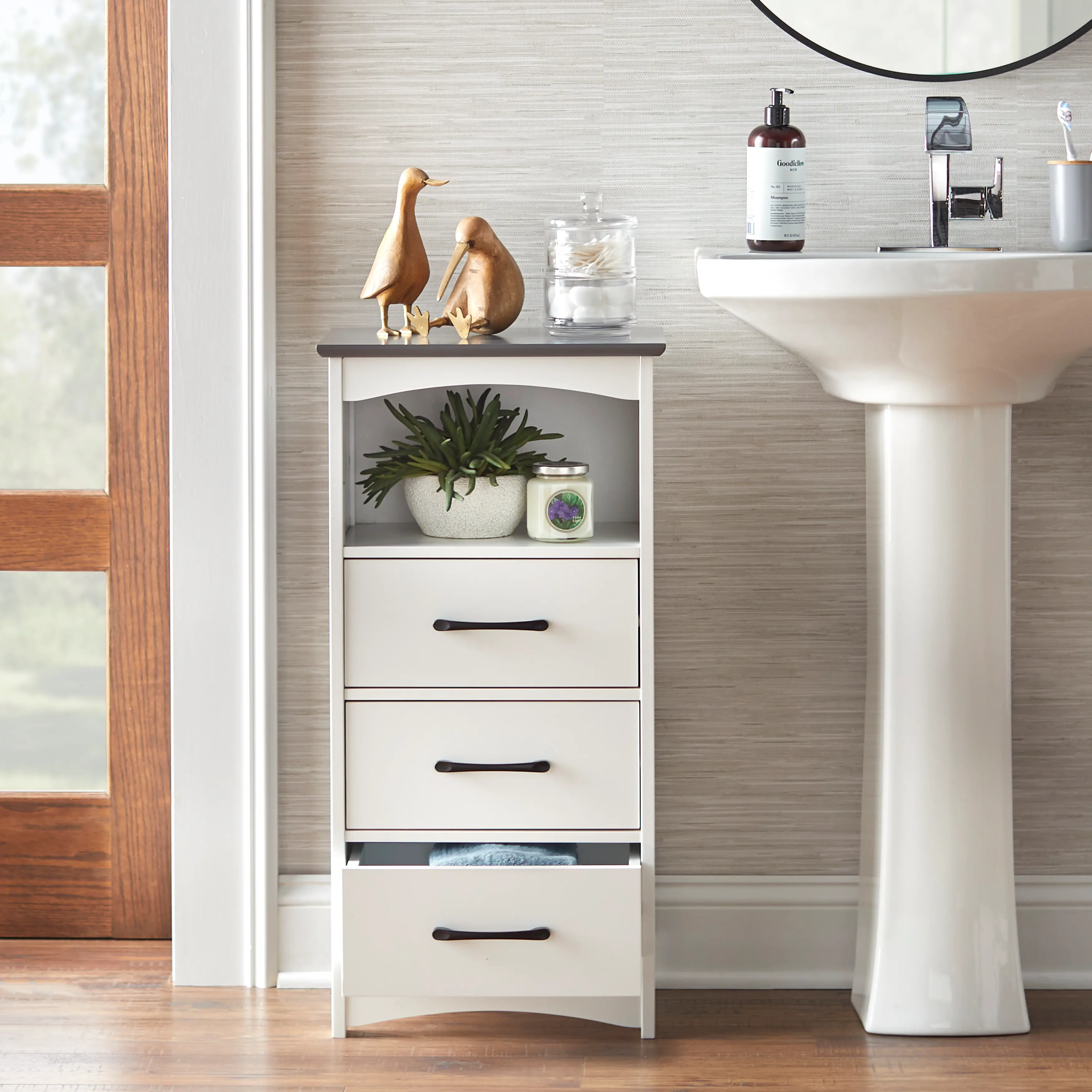 Dallin 31.5  White and Charcoal Bathroom Cabinet-1