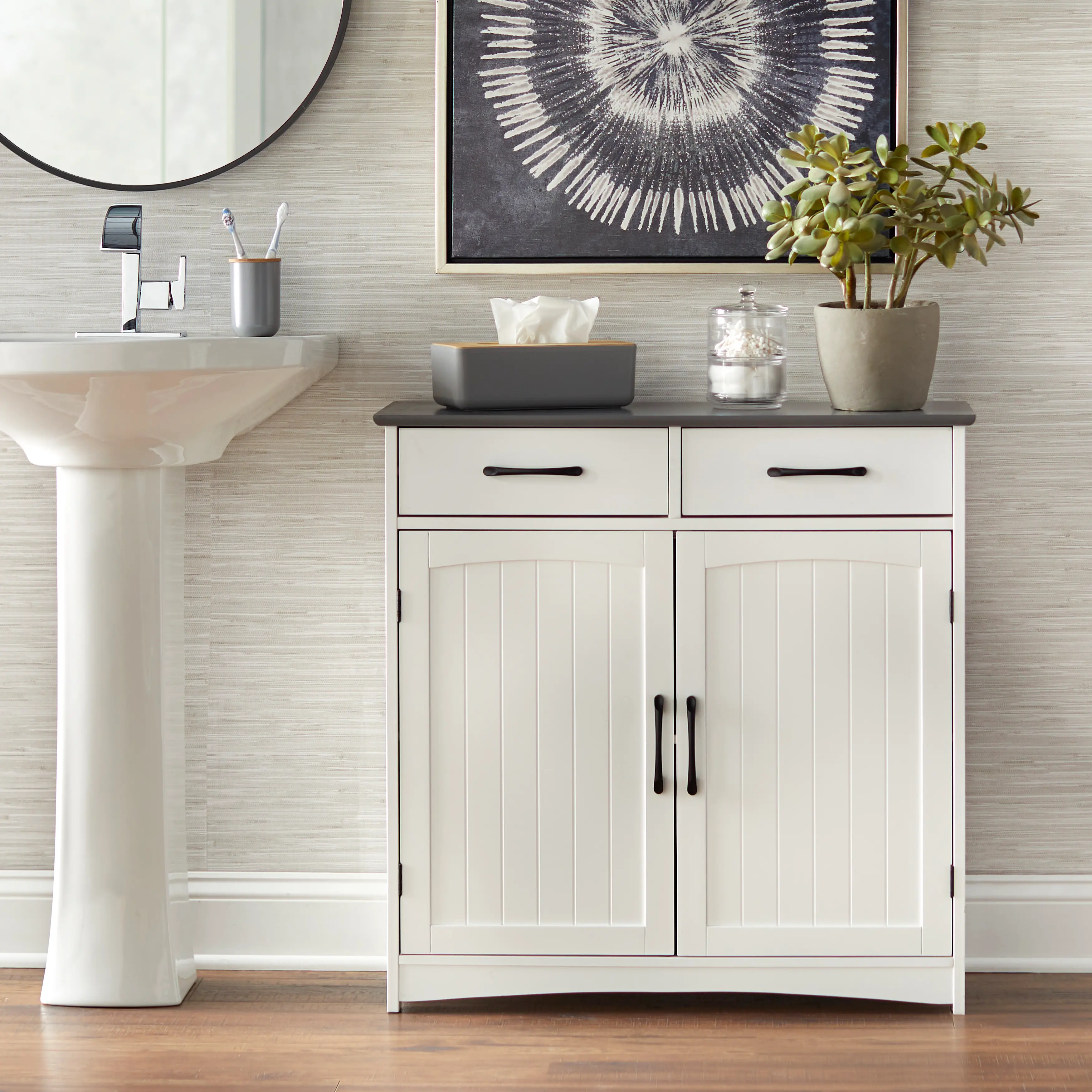 Dallin 31.5  White and Charcoal Bathroom Floor Cabinet-1