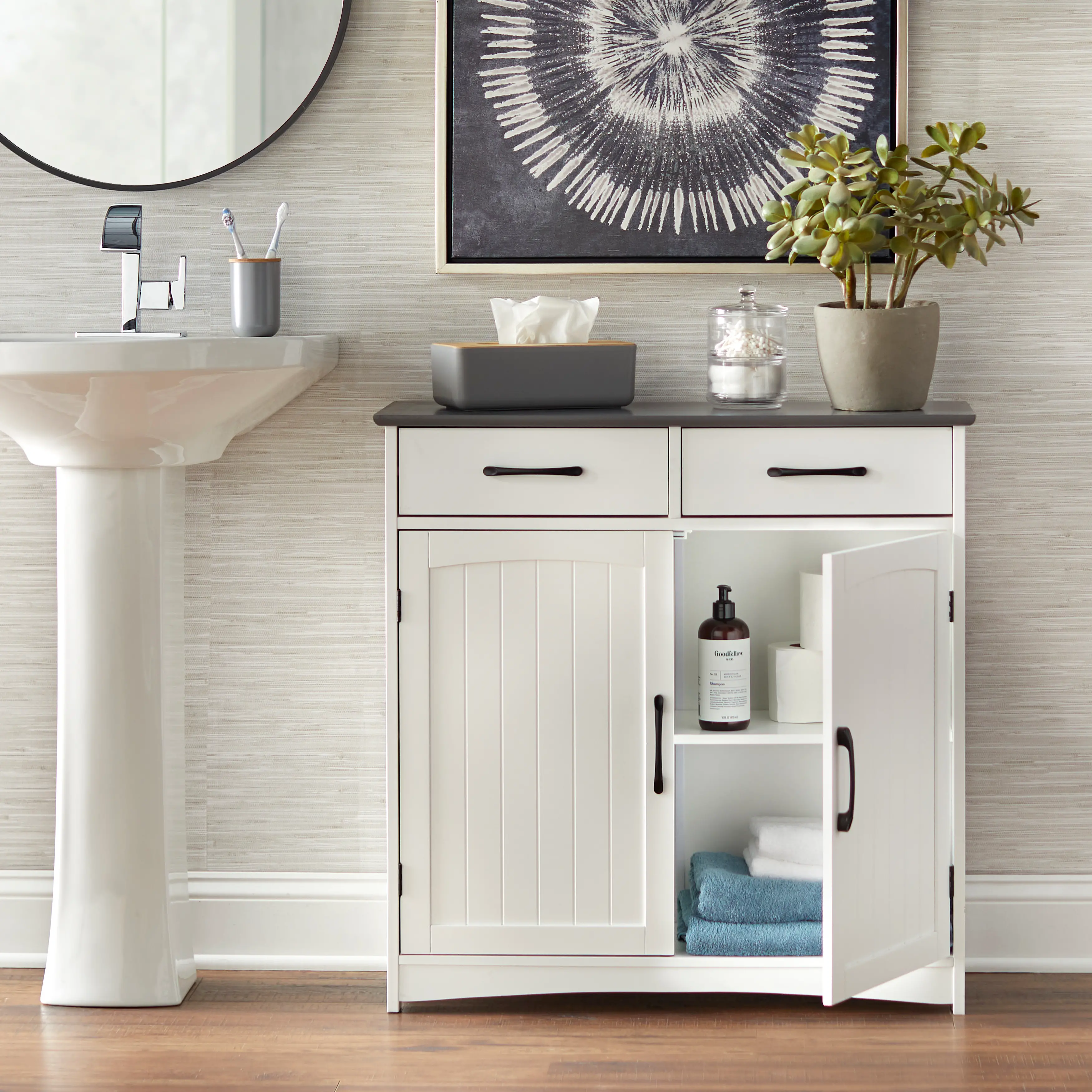 Dallin 31.5  White and Charcoal Bathroom Floor Cabinet-4