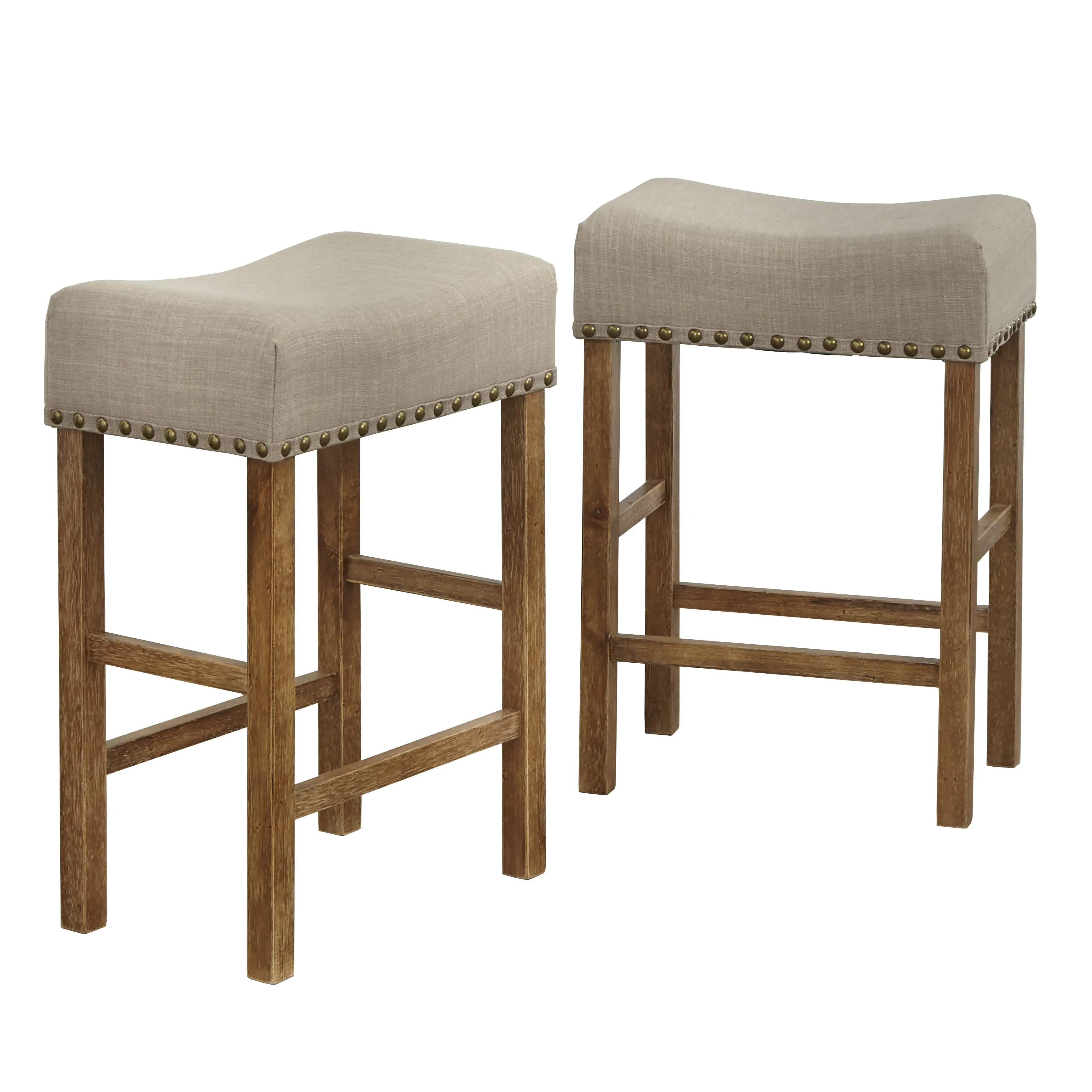Amelia Beige Nailhead Saddle Counter Stools, Set of 2-1