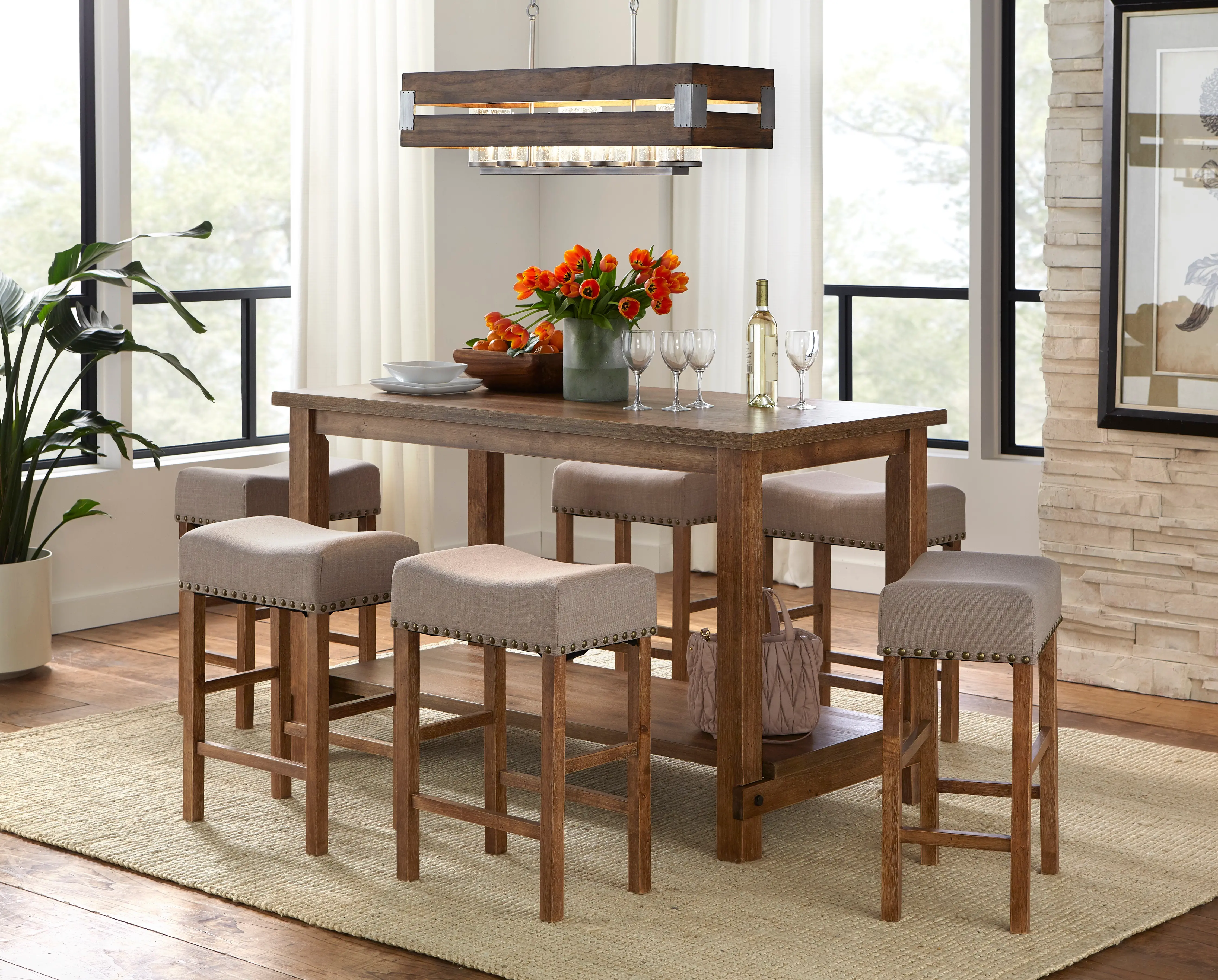 Amelia Beige Nailhead Saddle Counter Stools, Set of 2-3