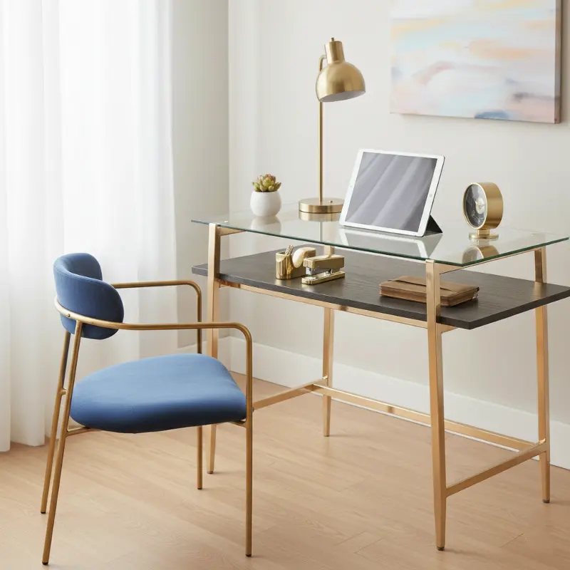 Thelma Glass and Gold Desk