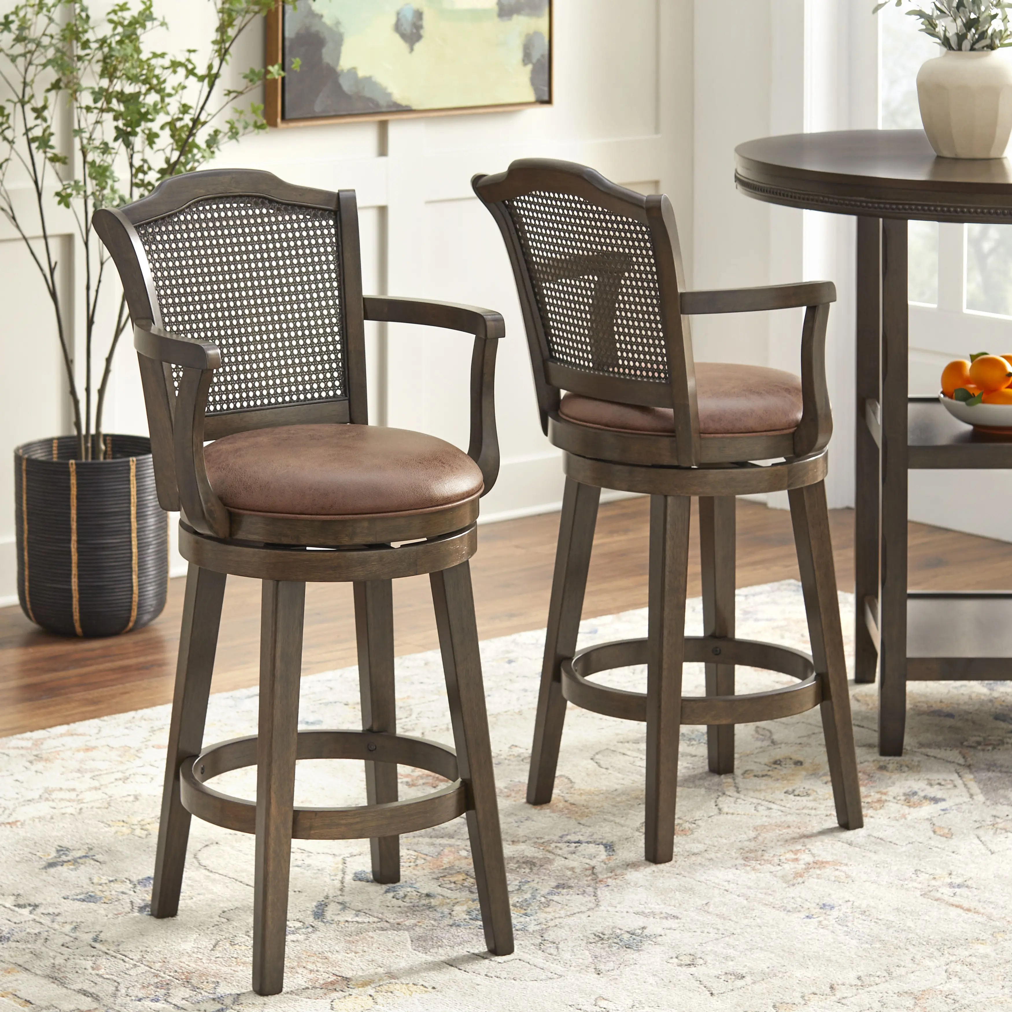 Hudson Walnut Swivel Barstools, Set of 2-2