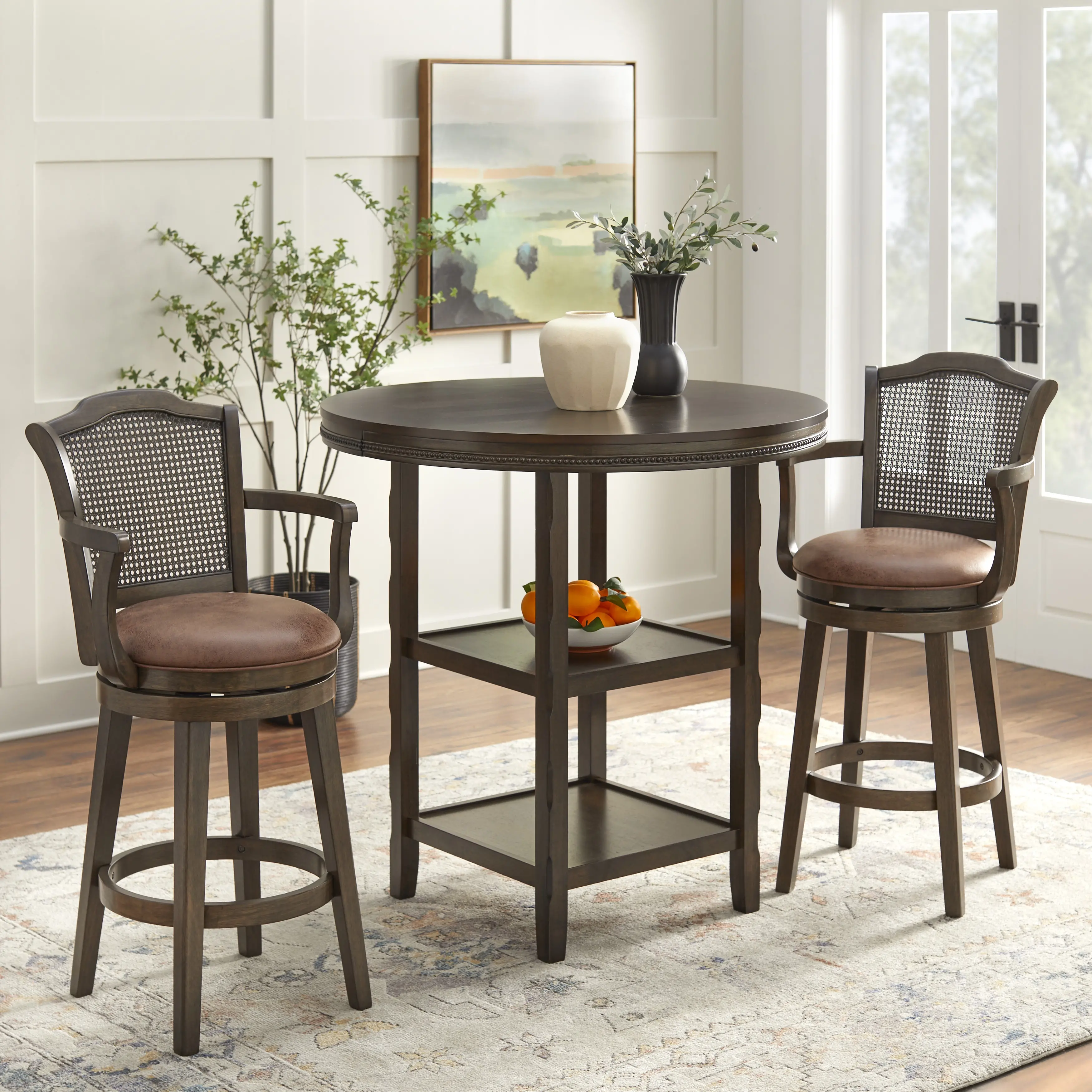 Hudson Walnut Swivel Barstools, Set of 2-3