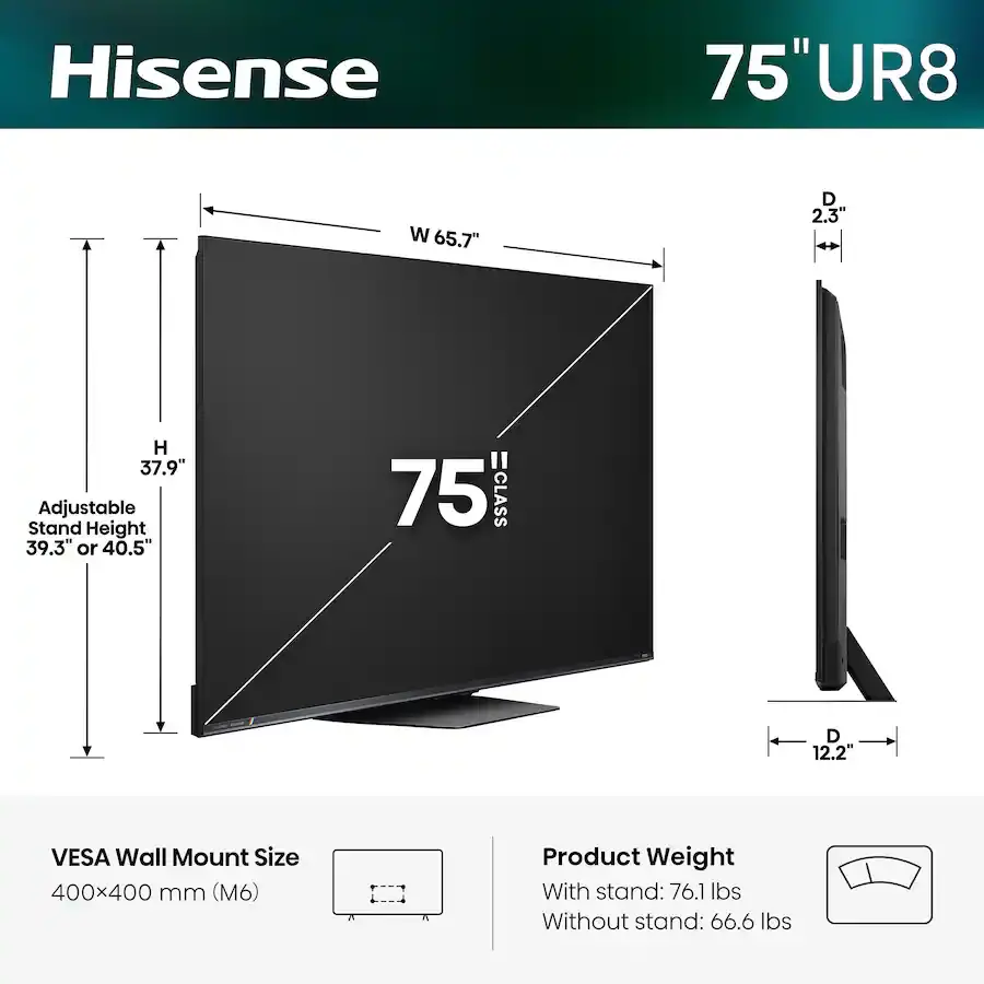 Hisense 75  Class UR8 Series RGB MiniLED 4K Google Smart TV-3
