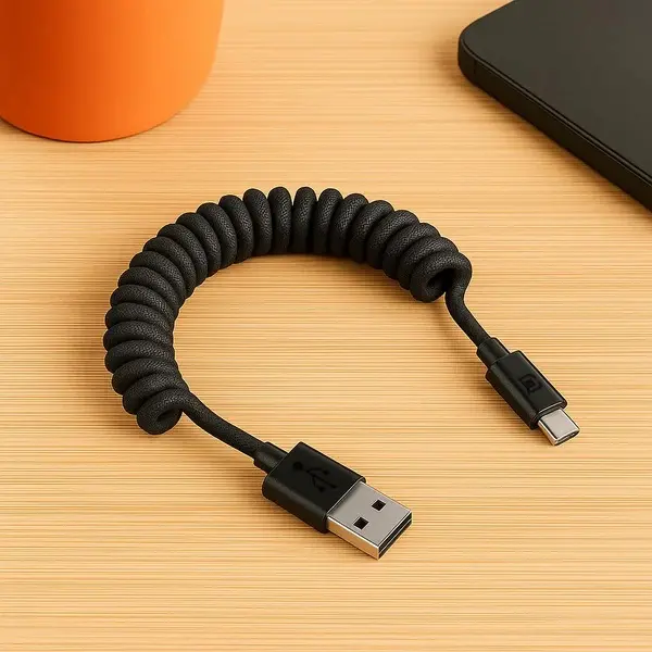 Caseco Black Road Ready USB-A to USB-C Coil Cord-2